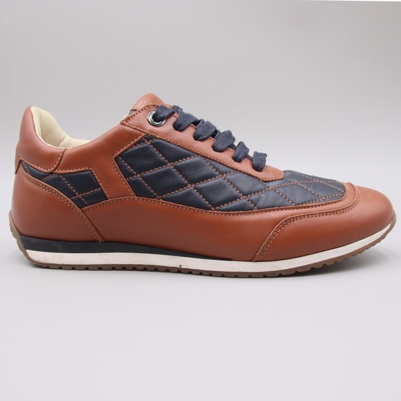 Amedeo Testoni Other - Amedeo Testoni x Totem Sz 6.5 Brown Navy Quilted Leather Luxury Driving Sneakers